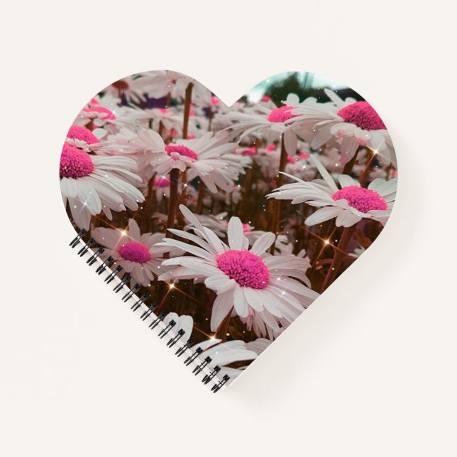 Rosa Gänseblümchen Herzförmiges Notizbuch (Vorderseite)