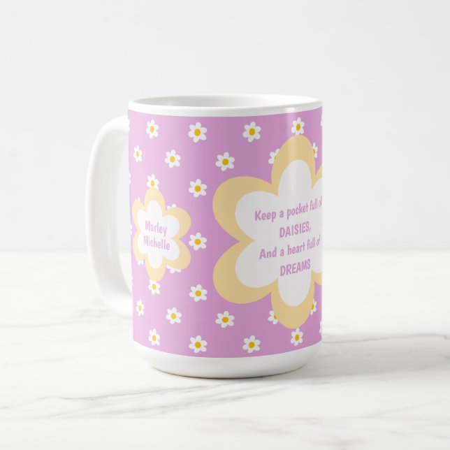 Rosa Gänseblümchen-Kette 450g Klassiker Kaffeetasse (Vorderseite Links)