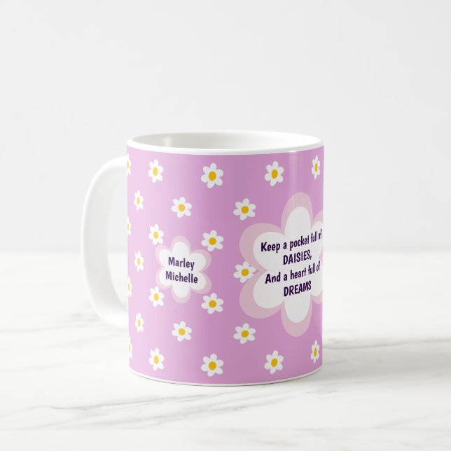 Rosa Gänseblümchen-Kette Klassiker Kaffeetasse (Vorderseite Links)