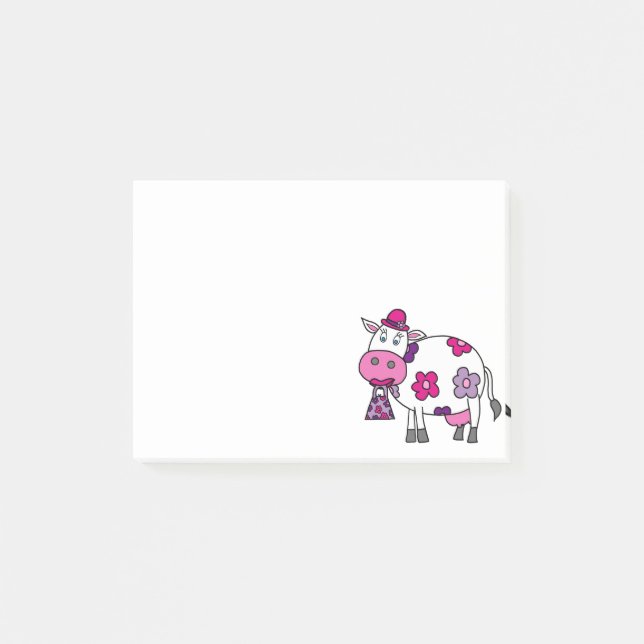 Rosa Gänseblümchen-Kuh Post-it Klebezettel (Vorderseite)
