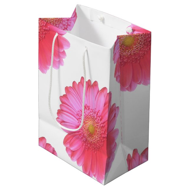 Rosa Gänseblümchen Mittlere Geschenktüte (Vorderseite Schrägansicht)