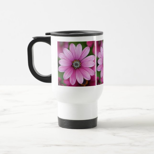 Rosa Gänseblümchen-Reise-Tasse Reisebecher (Links)