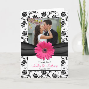 Rosa Gänseblümchen Schwarz Weiß Floral Hochzeit Da Dankeskarte