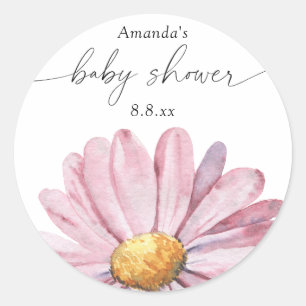 Rosa Gänseblümchen Wildblume - Babyparty Runder Aufkleber