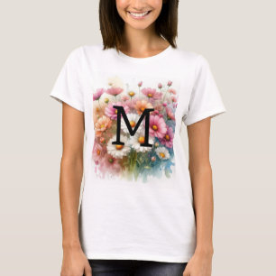 Rosa Gänseblütenblütenfarben, Monogramm, Blume T-Shirt