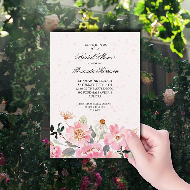Rosa Garden Blume Brautparty Einladung (Watercolor pink garden flowers bridal shower invitations)
