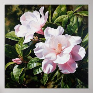 Rosa Gardenien Blumen Kunst Druck Poster