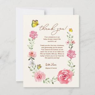 Rosa Garten Baby Mädchen Florale Butterfly Baby Sh Dankeskarte