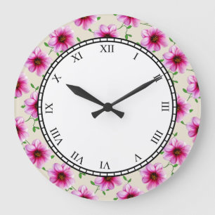 Rosa Garten-mit BlumenBlumen-römische Stellen Große Wanduhr