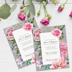 Rosa Garten Romantische Blumenhochzeits-Einladung Postkarte