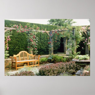 Rosa Garten-Sitz in RosePergola, mit dem Berberis Poster