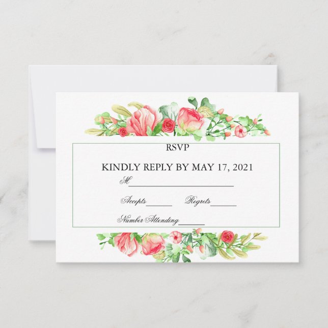 Rosa Garten Wasserfarbe Rose Bouquet RSVP Karte (Vorderseite)