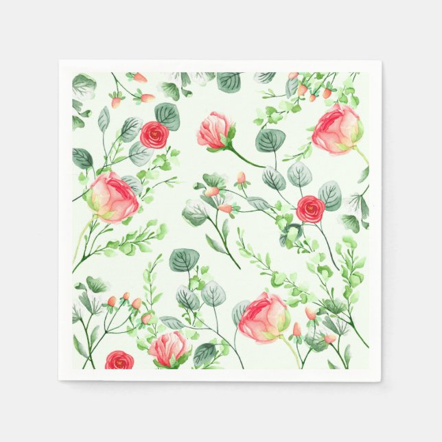 Rosa Garten Wasserfarbe Rose Bouquet Serviette (Vorderseite)