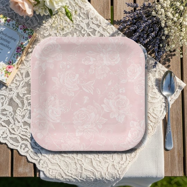 Rosa Gartengesellschaft Pink Pappteller (Pink Rose Garden Party Paper Plates)
