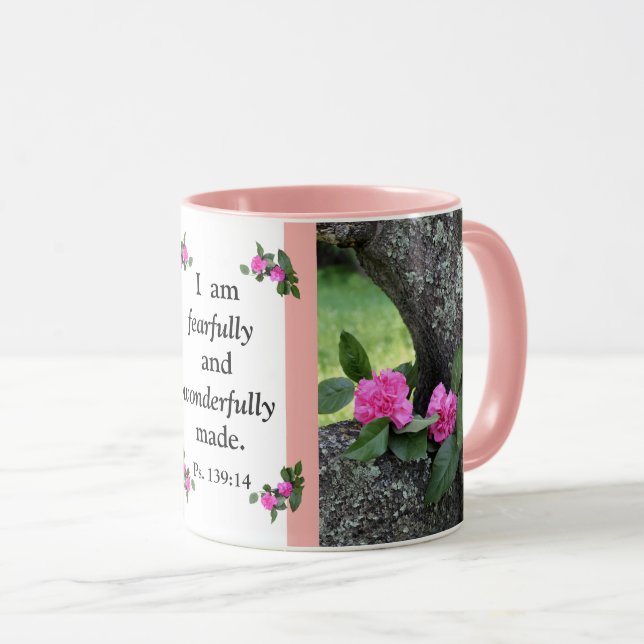 Rosa Gartennelken-Psalm-Tasse Tasse (VorderseiteRechts)