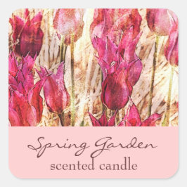 Rosa Gartentulips - Duftkerze oder Seifenschild Quadratischer Aufkleber