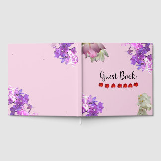 Rosa Gästebuch mit Blumen