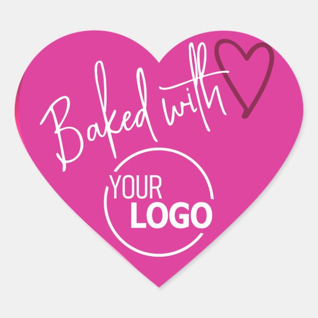 Rosa gebacken mit Liebe hausgemachte Baking-Logo-V Herz-Aufkleber (Vorderseite)