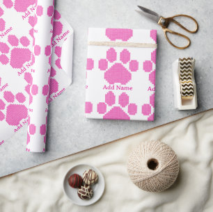 Rosa Gebäude Blöcke Dog Paw Print Individuelle Nam Geschenkpapier
