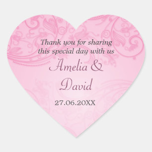 Rosa Geblüht Hochzeitsticker Herz-Aufkleber