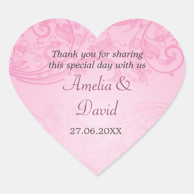 Rosa Geblüht Hochzeitsticker Herz-Aufkleber (Vorderseite)