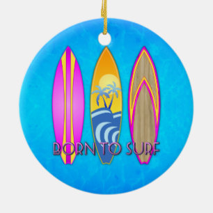 Rosa geboren zu surfen keramik ornament