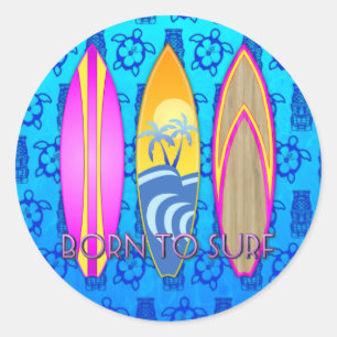Rosa Geboren zum Surfen Runder Aufkleber