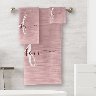 Rosa gebürsteter Glitzer Monogramm Name Badhandtuch Set
