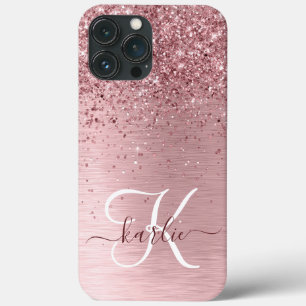 Rosa gebürsteter Glitzer Monogramm Name Case-Mate iPhone Hülle