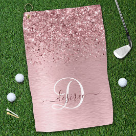 Rosa gebürsteter Glitzer Monogramm Name Golfhandtuch
