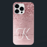 Rosa gebürsteter Glitzer Monogramm Name iPhone 14 Pro Max Hülle<br><div class="desc">Dieses schicke und schicke Gehäuse mit hübschem,  schwarz-rosa funkelndem Glitzer auf einem rot-rosa gebürsteten metallischen Hintergrund ist einfach zu personalisieren.</div>
