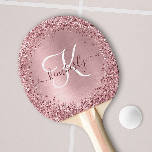 Rosa gebürsteter Glitzer Monogramm Name Tischtennis Schläger