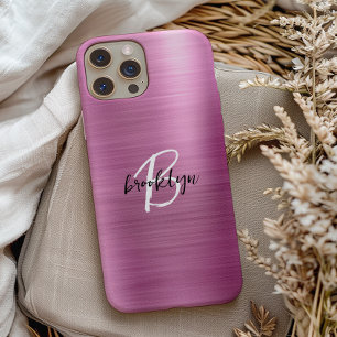 Rosa gebürstetes Metall Schwarz Weiß Schrift Monog Case-Mate iPhone Hülle