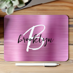 Rosa gebürstetes Metall Schwarz-Weiß-Schrift-Monog Mousepad