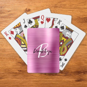 Rosa gebürstetes Metall schwarz weißes Skript-Mono Spielkarten