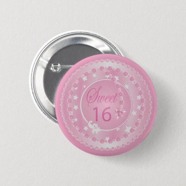 Rosa Geburtstag 16. Geburtstag Button (Vorne & Hinten)