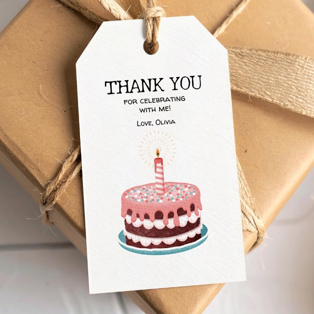 Rosa Geburtstagskuchen mit brennender Kerze Geschenkanhänger (Von Creator hochgeladen)