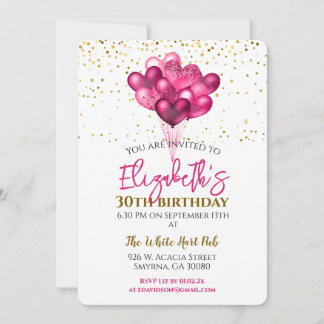 Rosa Geburtstagsparty Herzblasen Einladung