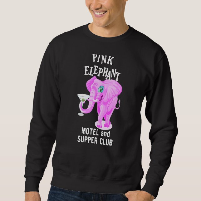 Rosa gefärbter Elefant mit Martini-Glas Sweatshirt (Vorderseite)