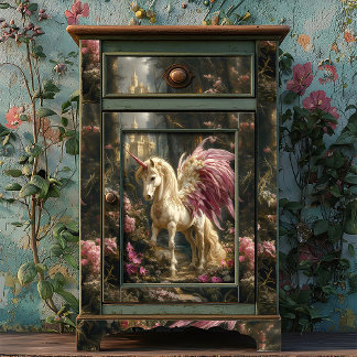 Rosa geflügeltes Einhorn Woodland Magisches Dekoup Seidenpapier