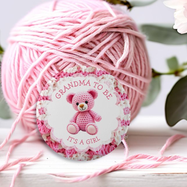 Rosa gehäkelter Teddybär | Oma in spe Button (Von Creator hochgeladen)