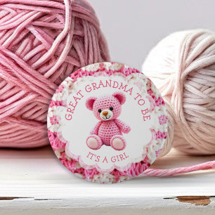 Rosa gehäkelter Teddybär Urgroßmutter wird es se Button