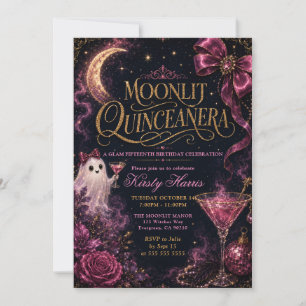 Rosa Geister Mondlicht Quinceanera Einladung