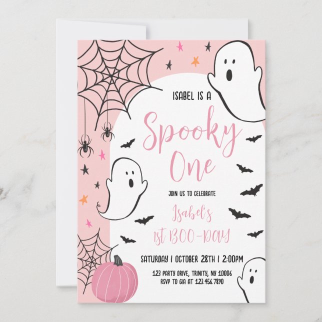 Rosa Geister Spooky Ein Halloween Geburtstag Einladung (Vorderseite)