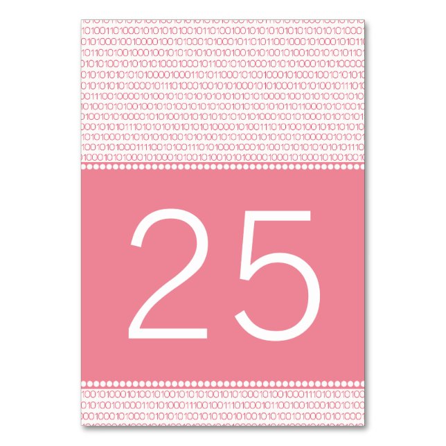 Rosa Gek Chic Binary Code Table Card Tischnummer (Vorderseite)