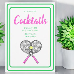 Rosa gekreuzte Tennisschläger Cocktailparty Luftba Einladung