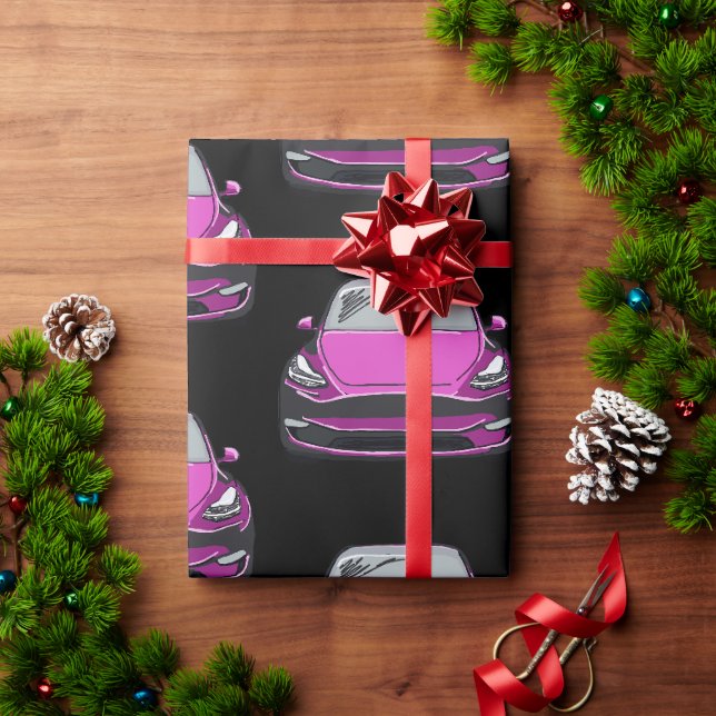 rosa Gelände des SUV-Fahrzeugs mit schwarzem Hinte Geschenkpapier (Feiertagsgeschenk)