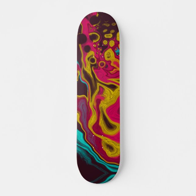 Rosa, gelb, Abstrakte Akrylusverbindung Art Skateboard (Vorne)