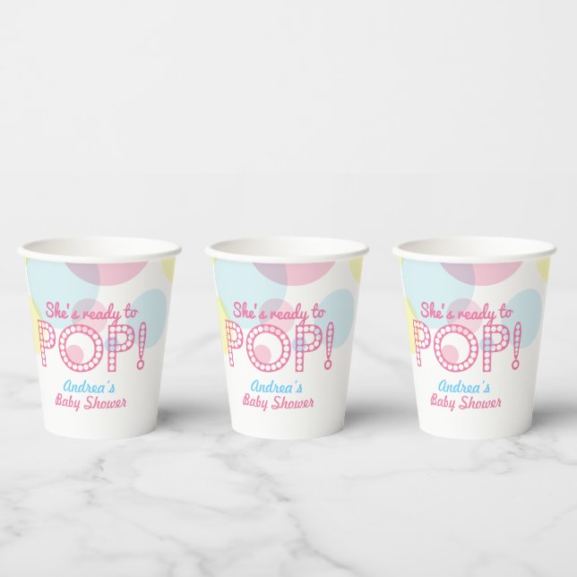 Rosa Gelb Blau Bereit zum Pop Babydusche Pappbecher (Multi)