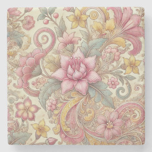 Rosa Gelb Blau Boho Floral Batik Farbe Steinuntersetzer
